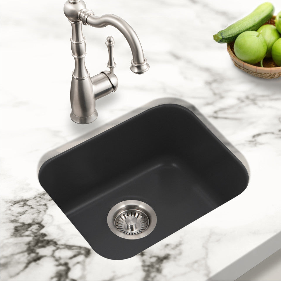 Houzer Platus PTB-1814-BL 18" Black Single Undermount Fire Clay Sink