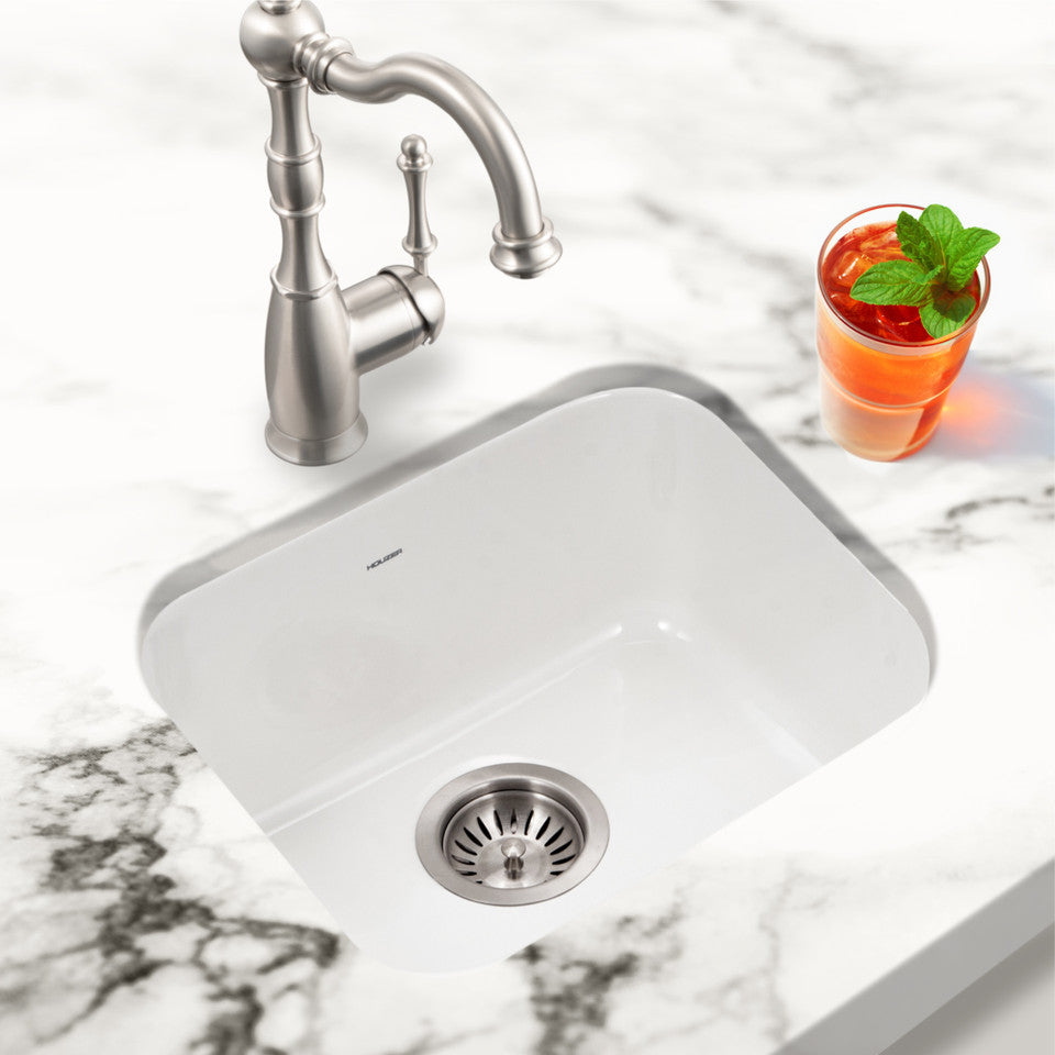 Houzer Platus PTB-1814-WH 18" White Single Undermount Fire Clay Sink