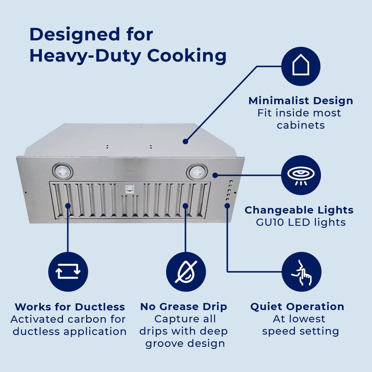 Hauslane 30" Insert Convertible Range Hood (11.25 in. Deep) with Stainless Steel Filters
