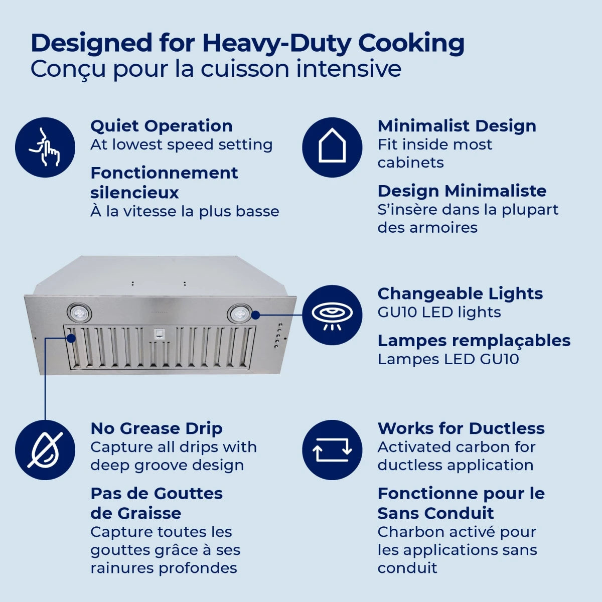 Hauslane 36" Stainless Steel  Convertible Insert Range Hood with LED Lighting & Baffle Filter