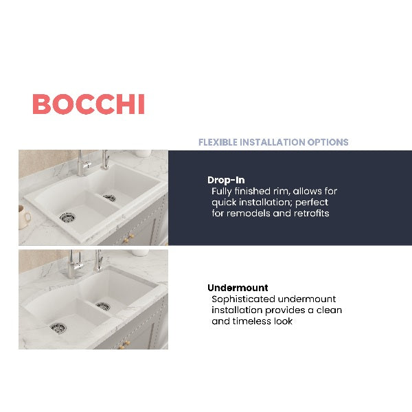 BOCCHI Campino 33D Milk White Double Bowl Granite Undermount Sink