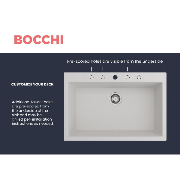 BOCCHI Campino Uno 33" Milk White Single Bowl Granite Undermount Sink