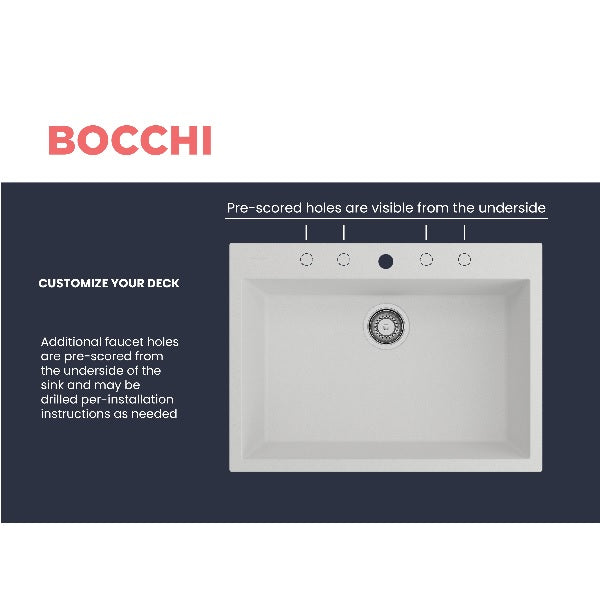 BOCCHI Campino Uno 27" Milk White Single Bowl Dual-Mount Granite Composite Sink