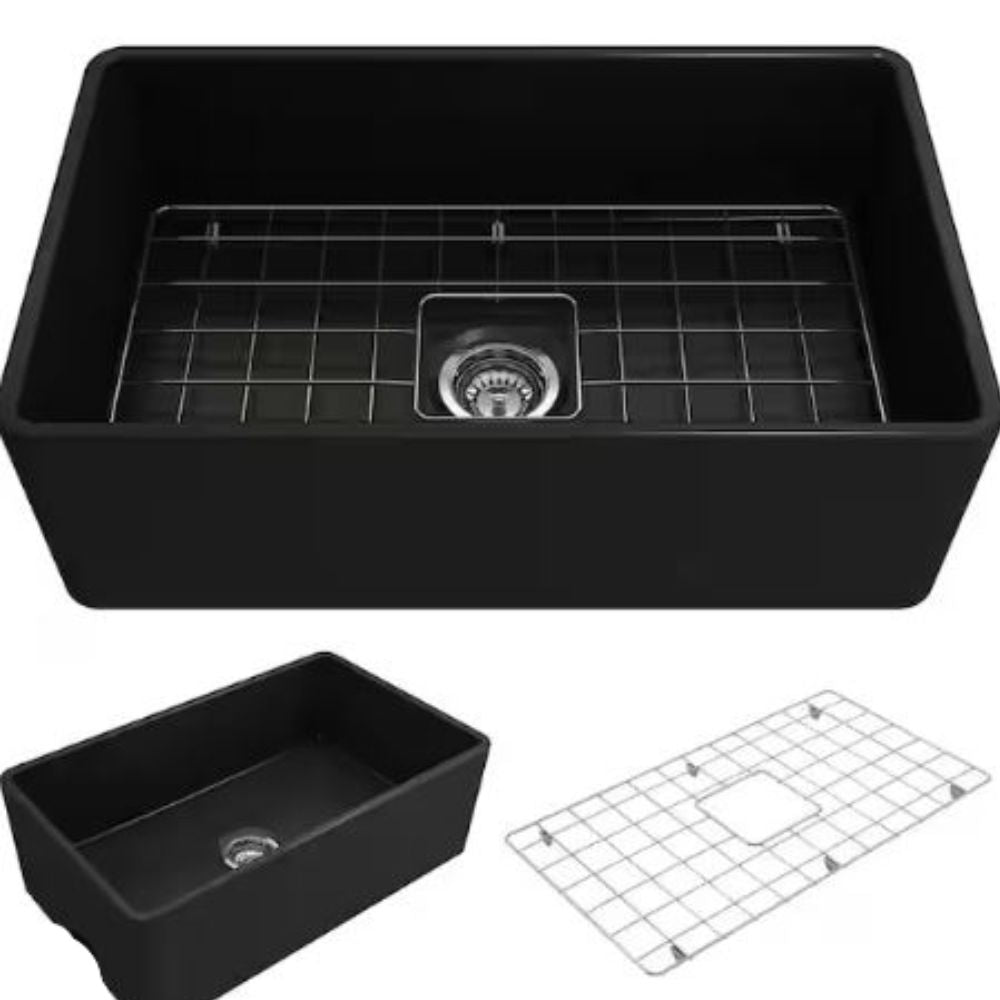 Latoscana LFS3318B Black 33" Fireclay Farmhouse Sink Smooth or Fluted