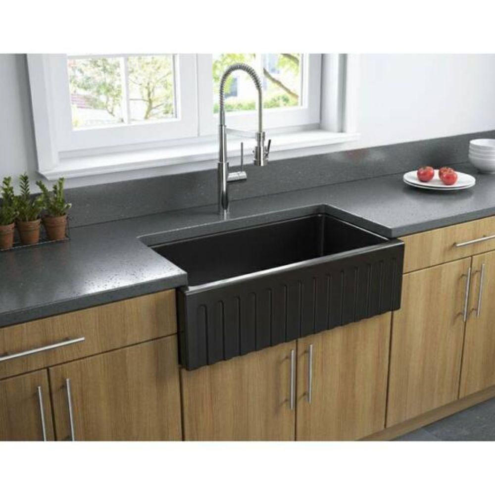 Latoscana LFS3318B Black 33" Fireclay Farmhouse Sink Smooth or Fluted
