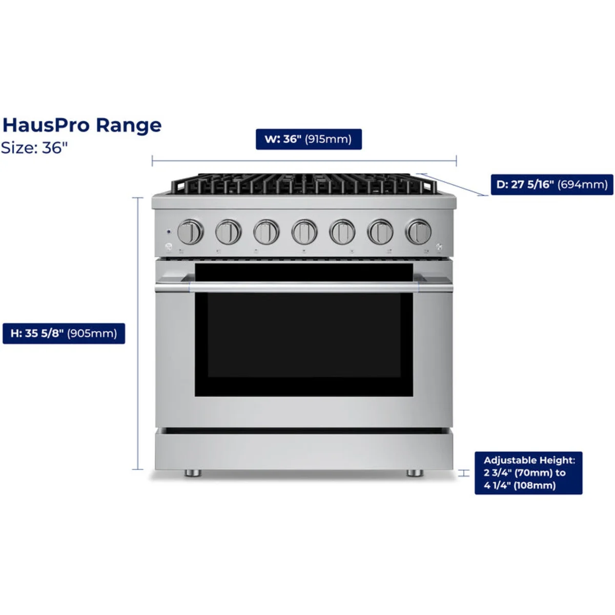 Hauslane 36" Pro-Style Gas Range