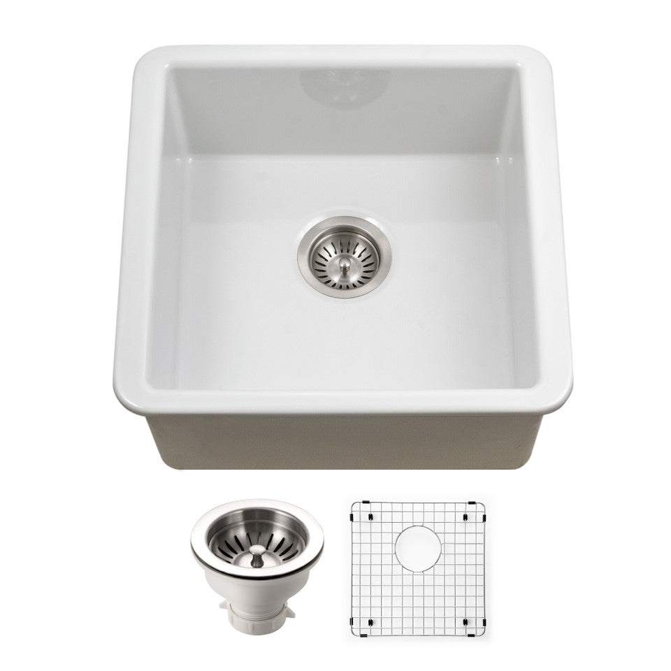 Houzer Platus PTB-2020-BQ 20" Biscuit Square Single Undermount Fire Clay Sink