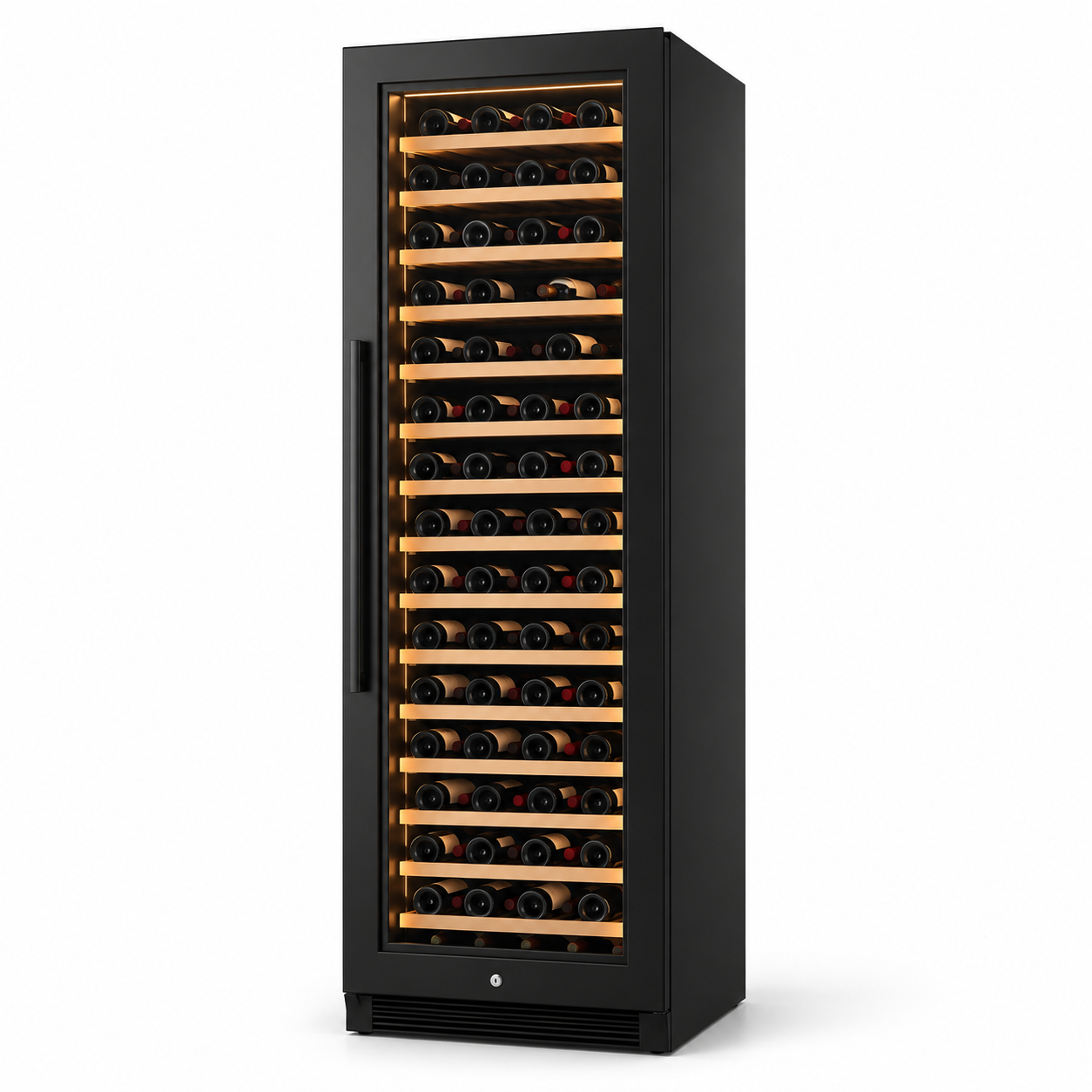 30-inch black full height wine cabinet, three-quarter product view