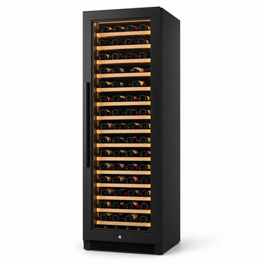 30-inch black full height wine cabinet, three-quarter product view