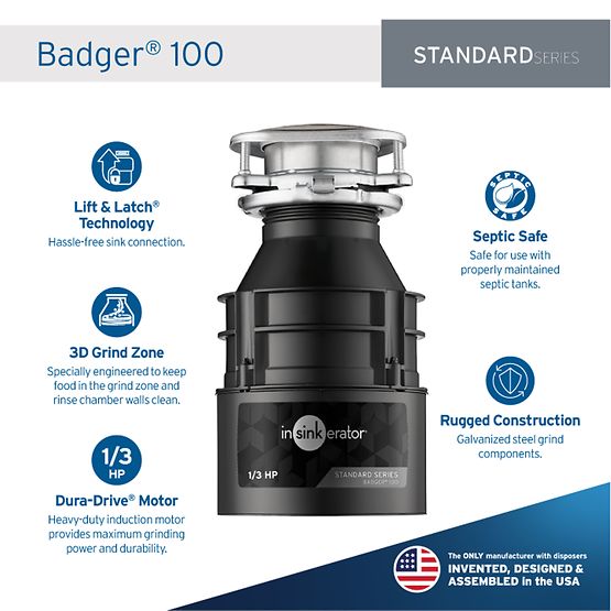 InSinkErator Badger 100 Garbage Disposal, 1/3 HP