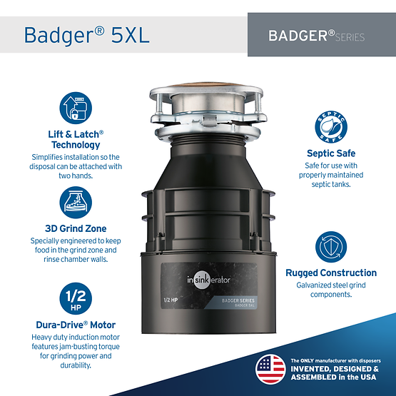 InSinkErator Badger 5XL Garbage Disposal, 1/2 HP