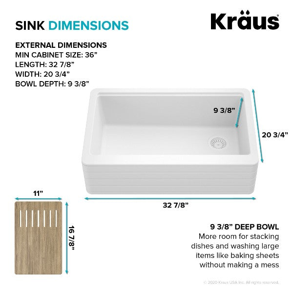 Kraus Bellucci KGF11-33WH 33" White Single Bowl Granite Composite  Farmhouse Sink
