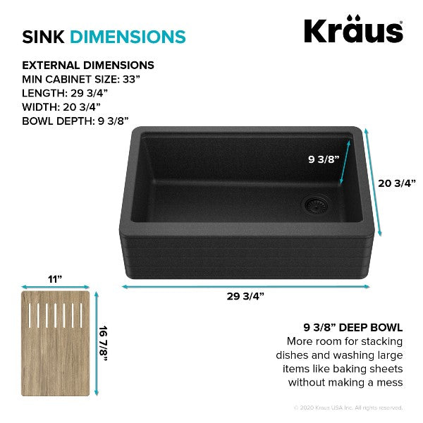 Kraus Bellucci KGF12-30MBL 30" Black Single Bowl Granite Composite Farmhouse Sink