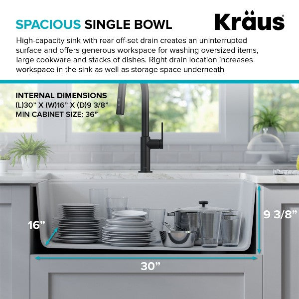 Kraus Bellucci KGF11-33WH 33" White Single Bowl Granite Composite  Farmhouse Sink