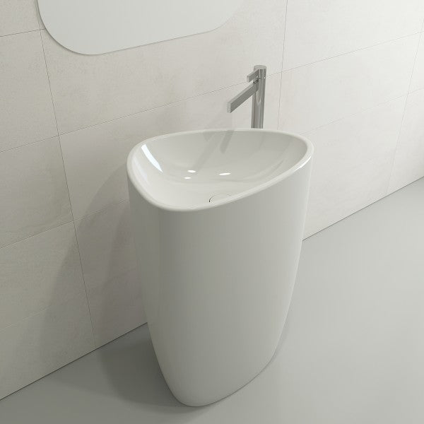 BOCCHI Etna 33" White Monoblock Pedestal Bathroom Sink Fireclay w/ Matching Drain Cover