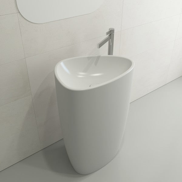 BOCCHI Etna 33" Matte White Monoblock Pedestal Bathroom Sink Fireclay w/ Matching Drain Cover