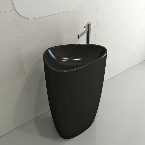BOCCHI Etna 33" Matte Black Monoblock Pedestal Bathroom Sink Fireclay w/ Matching Drain Cover