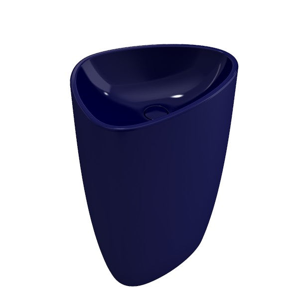 BOCCHI Etna 33" Blue Monoblock Pedestal Bathroom Sink Fireclay w/ Matching Drain Cover