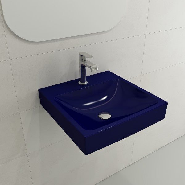 BOCCHI Scala Arch 19" Sapphire Blue 1-Hole Wall Mounted Fireclay Bathroom Sink