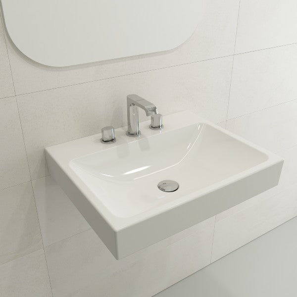 BOCCHI Scala Arch 23" White 3 Hole Wall Mounted Fireclay Bathroom Sink