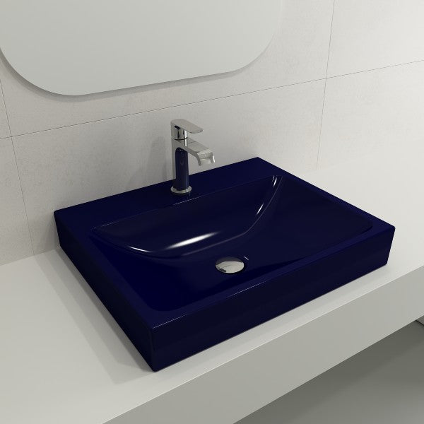 BOCCHI Scala Arch 23" Sapphire Blue 1-Hole  Wall Mounted Fireclay Bathroom Sink