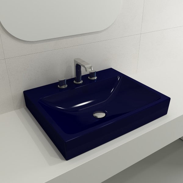 BOCCHI Scala Arch 23" Sapphire Blue 3 Hole Wall Mounted Fireclay Bathroom Sink
