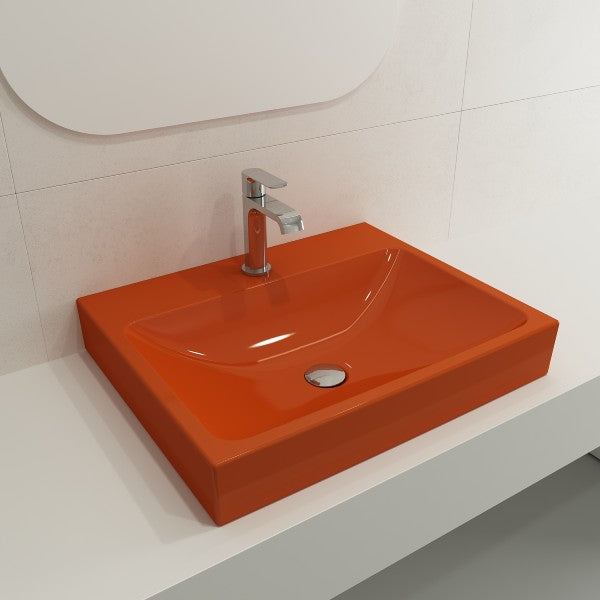 BOCCHI Scala Arch 23" Orange 1-Hole  Wall Mounted Fireclay Bathroom Sink