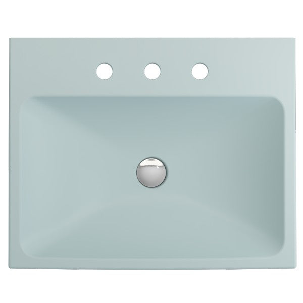 BOCCHI Scala Arch 23" Matte Ice Blue 3 Hole Wall Mounted Fireclay Bathroom Sink