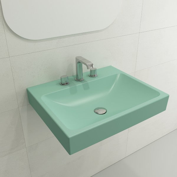 BOCCHI Scala Arch 23" Matte Mint Green 3 Hole Wall Mounted Fireclay Bathroom Sink