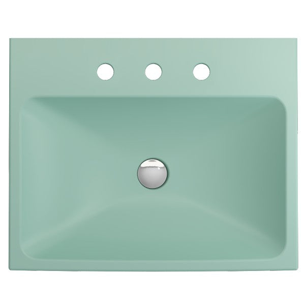 BOCCHI Scala Arch 23" Matte Mint Green 3 Hole Wall Mounted Fireclay Bathroom Sink