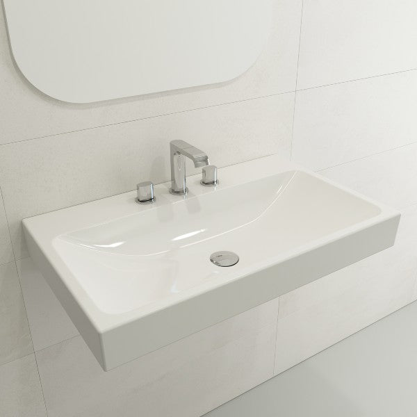 BOCCHI Scala Arch 32" White 3 Hole Wall-Mounted Fireclay Bathroom Sink