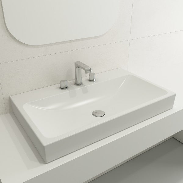 BOCCHI Scala Arch 32" Matte White 3 Hole Wall-Mounted Fireclay Bathroom Sink