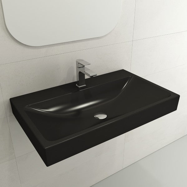 BOCCHI Scala Arch 32" Matte Black 1 Hole Wall-Mounted Fireclay Bathroom Sink