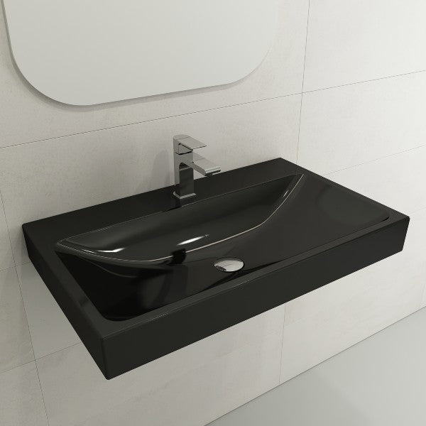 BOCCHI Scala Arch 32" Black 1 Hole Wall-Mounted Fireclay Bathroom Sink