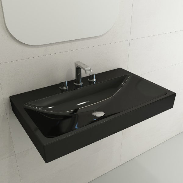 BOCCHI Scala Arch 32" Black 3 Hole Wall-Mounted Fireclay Bathroom Sink