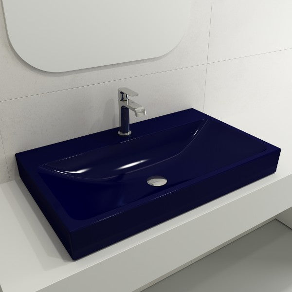 BOCCHI Scala Arch 32" Blue 1 Hole Wall-Mounted Fireclay Bathroom Sink