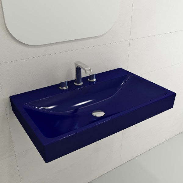 BOCCHI Scala Arch 32" Sapphire Blue 3 Hole Wall-Mounted Fireclay Bathroom Sink
