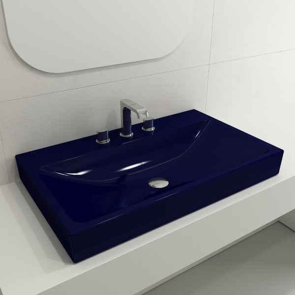 BOCCHI Scala Arch 32" Sapphire Blue 3 Hole Wall-Mounted Fireclay Bathroom Sink