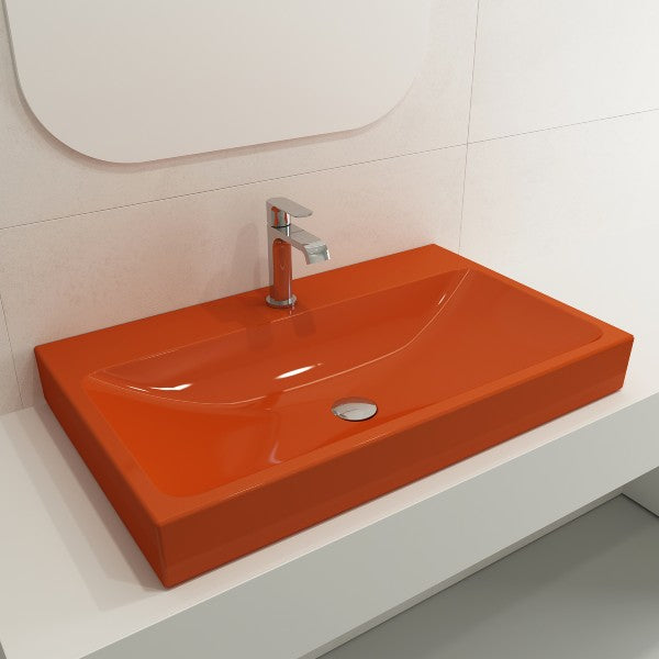 BOCCHI Scala Arch 32" Orange 1 Hole Wall-Mounted Fireclay Bathroom Sink