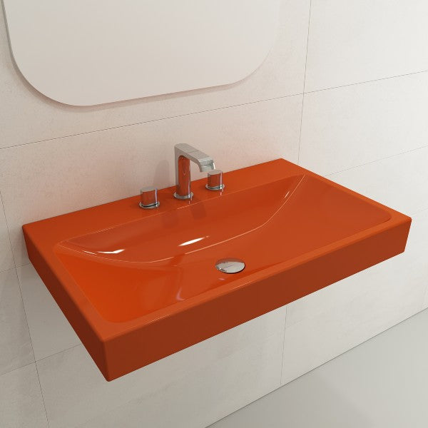 BOCCHI Scala Arch 32" Orange 3 Hole Wall-Mounted Fireclay Bathroom Sink