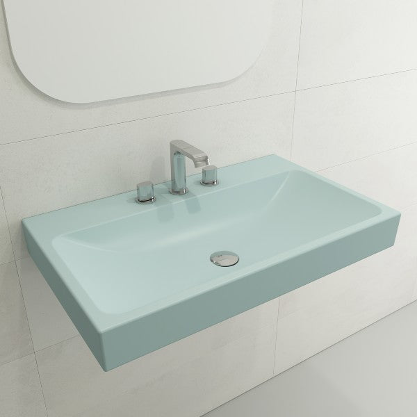 BOCCHI Scala Arch 32" Matte Ice Blue 3 Hole Wall-Mounted Fireclay Bathroom Sink