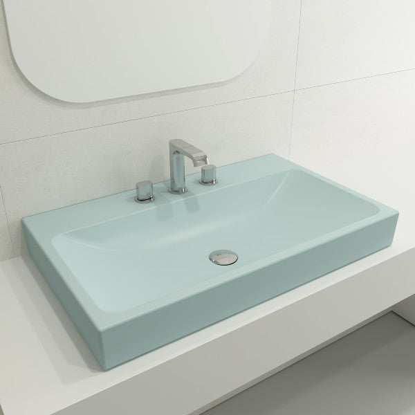 BOCCHI Scala Arch 32" Matte Ice Blue 3 Hole Wall-Mounted Fireclay Bathroom Sink