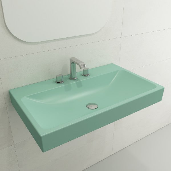 BOCCHI Scala Arch 32" Matte Mint Green 3 Hole Wall-Mounted Fireclay Bathroom Sink