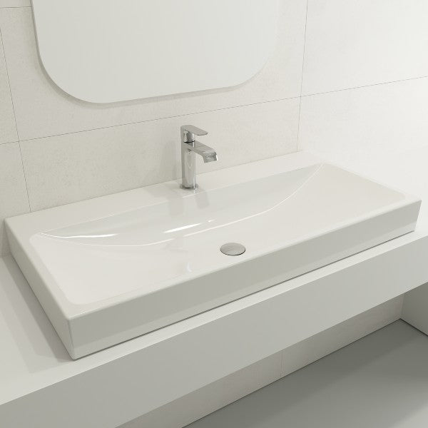 BOCCHI Scala Arch 39" White 1-Hole Wall-Mounted Fireclay Bathroom Sink