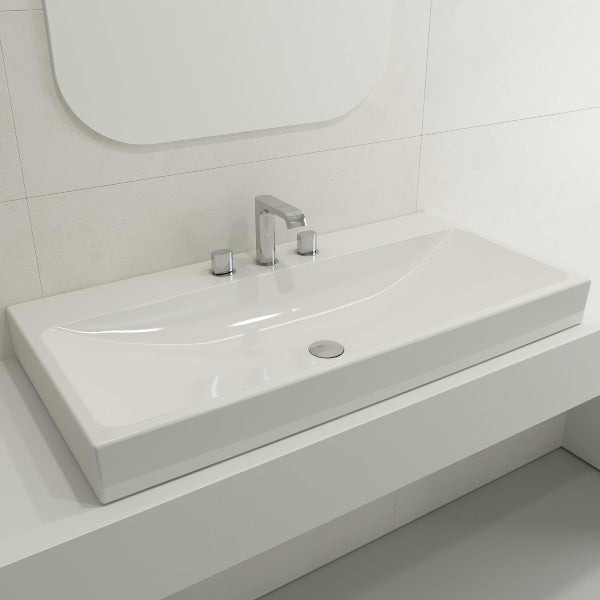 BOCCHI Scala Arch 39" White 3-Hole Wall-Mounted Fireclay Bathroom Sink