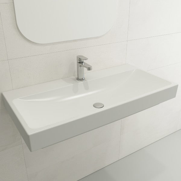BOCCHI Scala Arch 39" Matte White 1-Hole Wall-Mounted Fireclay Bathroom Sink