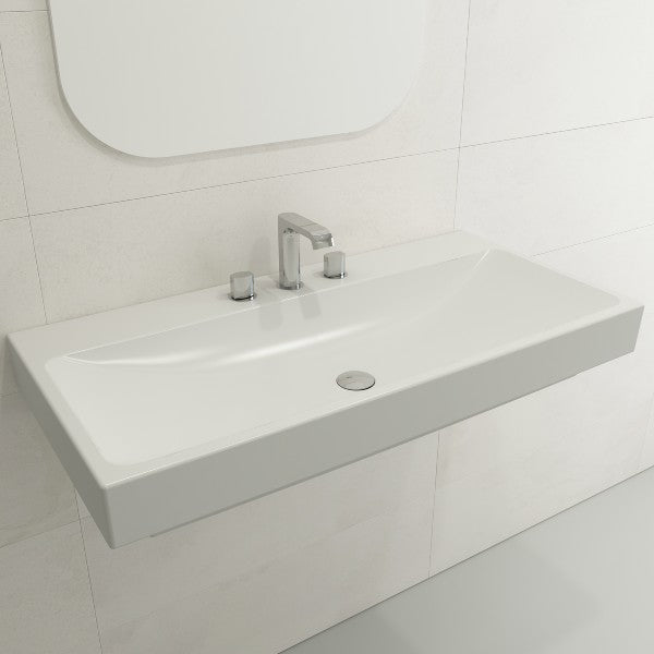 BOCCHI Scala Arch 39" Matte White 3-Hole Wall-Mounted Fireclay Bathroom Sink