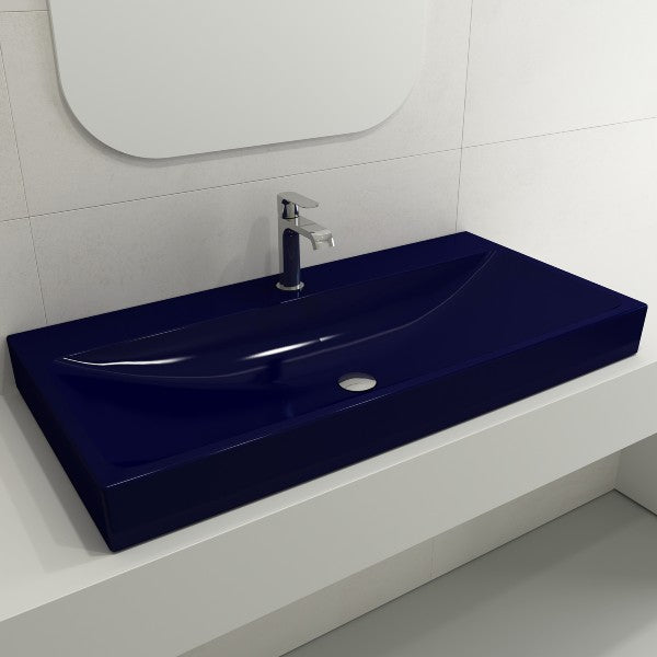 BOCCHI Scala Arch 39" Sapphire Blue 1-Hole Wall-Mounted Fireclay Bathroom Sink