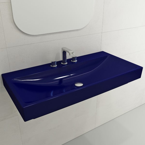 BOCCHI Scala Arch 39" Sapphire Blue 3-Hole Wall-Mounted Fireclay Bathroom Sink