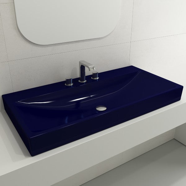 BOCCHI Scala Arch 39" Sapphire Blue 3-Hole Wall-Mounted Fireclay Bathroom Sink